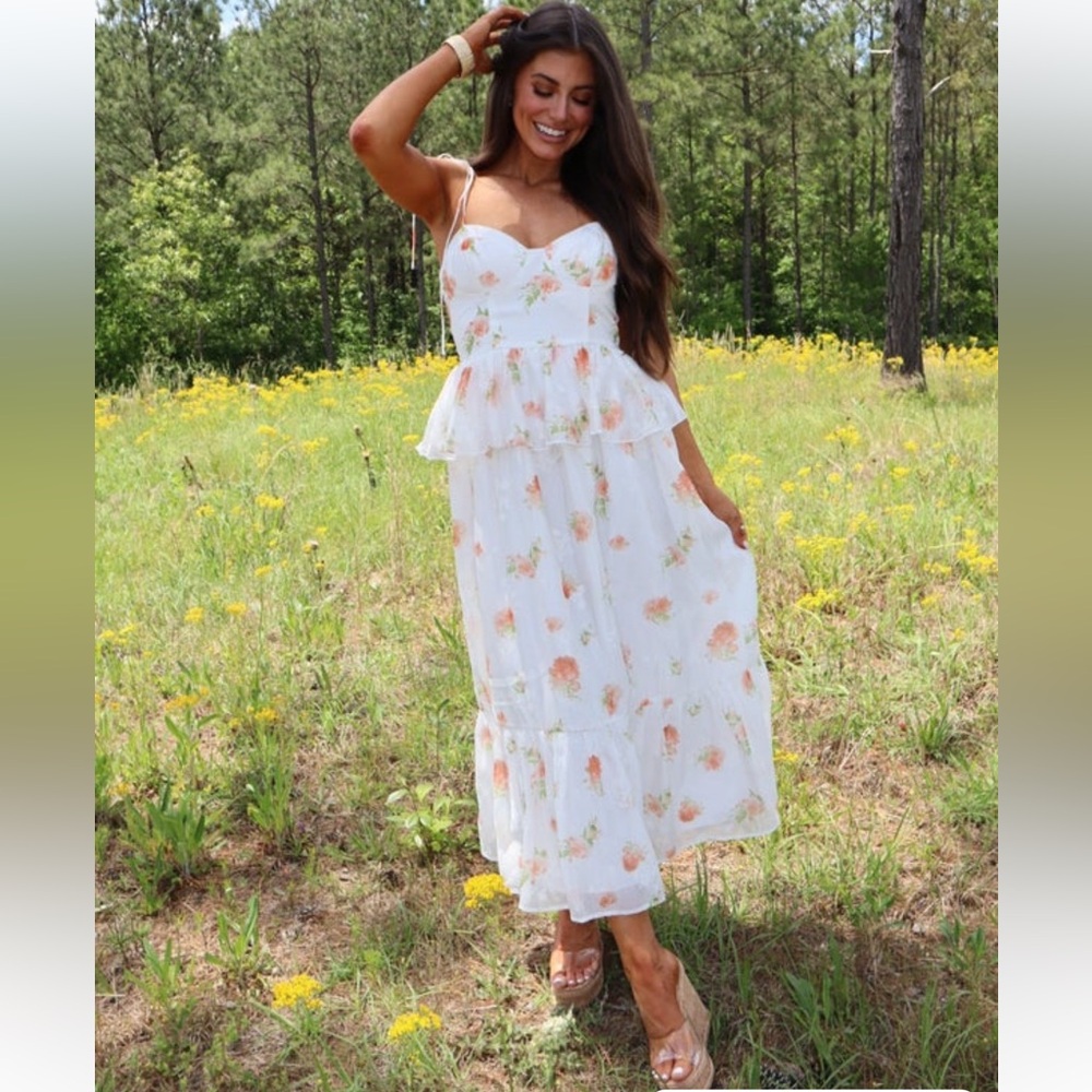 Boutique Floral Dress - orange/white